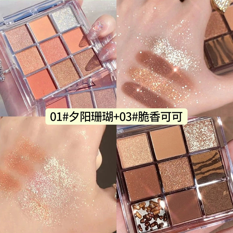 Chocolate Glow 9-Color Eyeshadow Palette β Matte & Shimmer Nude Shades
