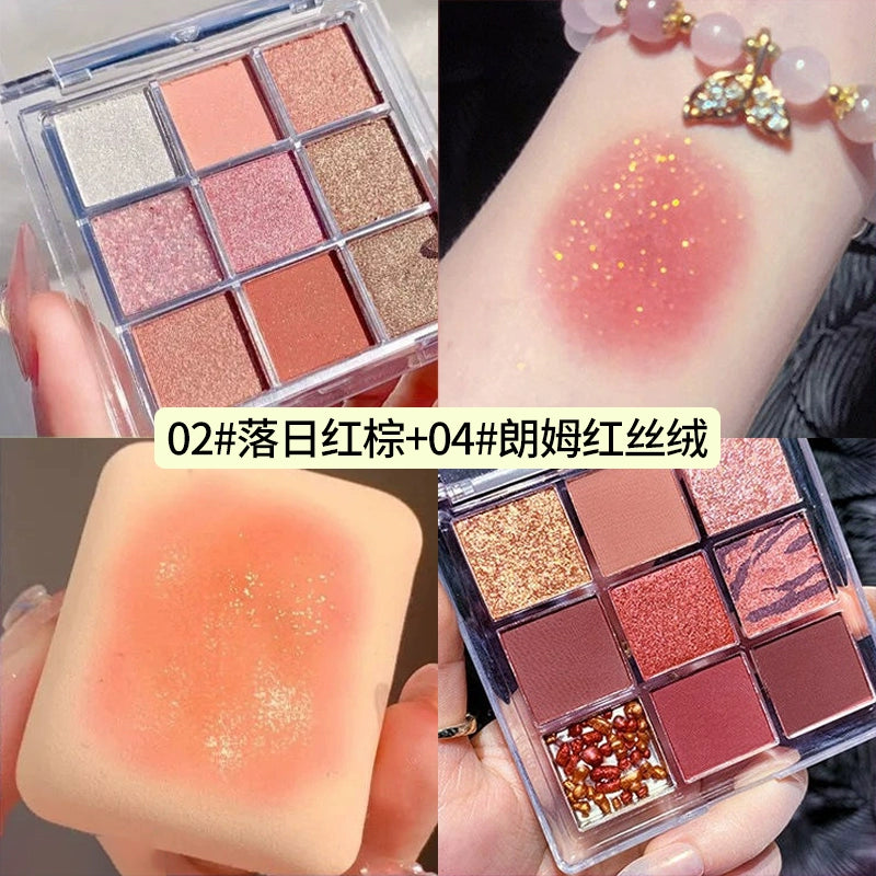 Chocolate Glow 9-Color Eyeshadow Palette β Matte & Shimmer Nude Shades