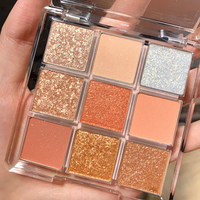 Chocolate Glow 9-Color Eyeshadow Palette β Matte & Shimmer Nude Shades