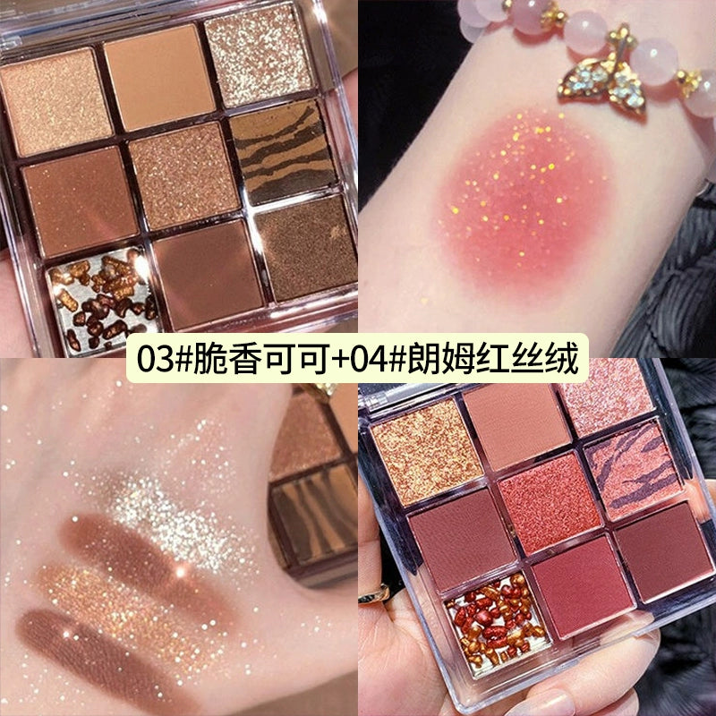 Chocolate Glow 9-Color Eyeshadow Palette β Matte & Shimmer Nude Shades