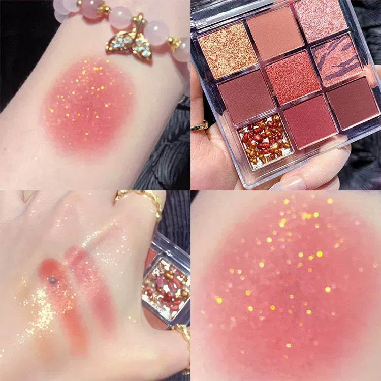 Chocolate Glow 9-Color Eyeshadow Palette β Matte & Shimmer Nude Shades
