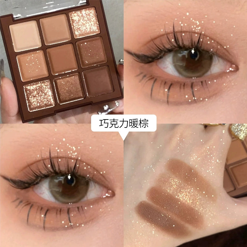 Chocolate Glow 9-Color Eyeshadow Palette β Matte & Shimmer Nude Shades