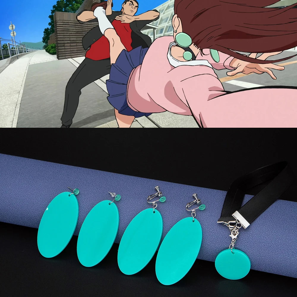 "Elegant Green Cosplay Earrings & Necklace – Anime-Inspired Jewelry"