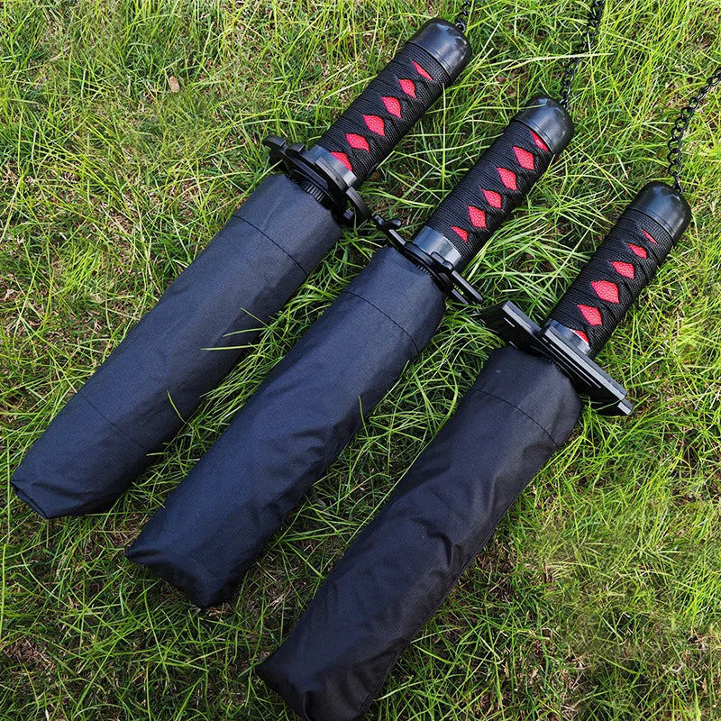 Samurai-Style Katana Umbrella β UV Blocking Folding Black Parasol