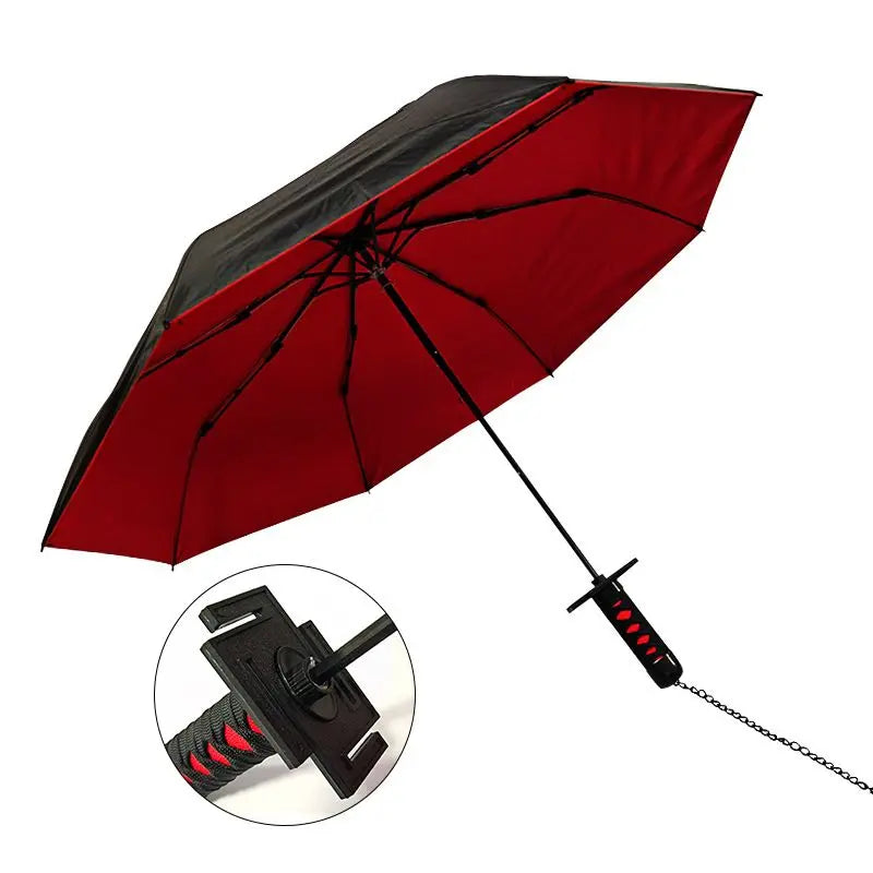Samurai-Style Katana Umbrella β UV Blocking Folding Black Parasol