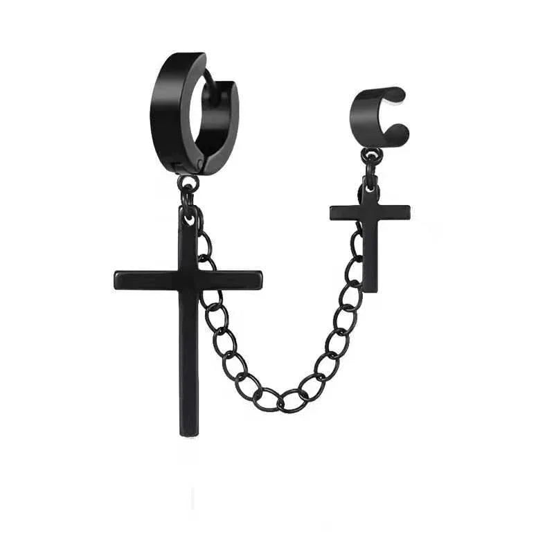 🖤 Gothic Cross & Sword Tassel Earrings – Punk Dangle Drop Earrings for Men & Women