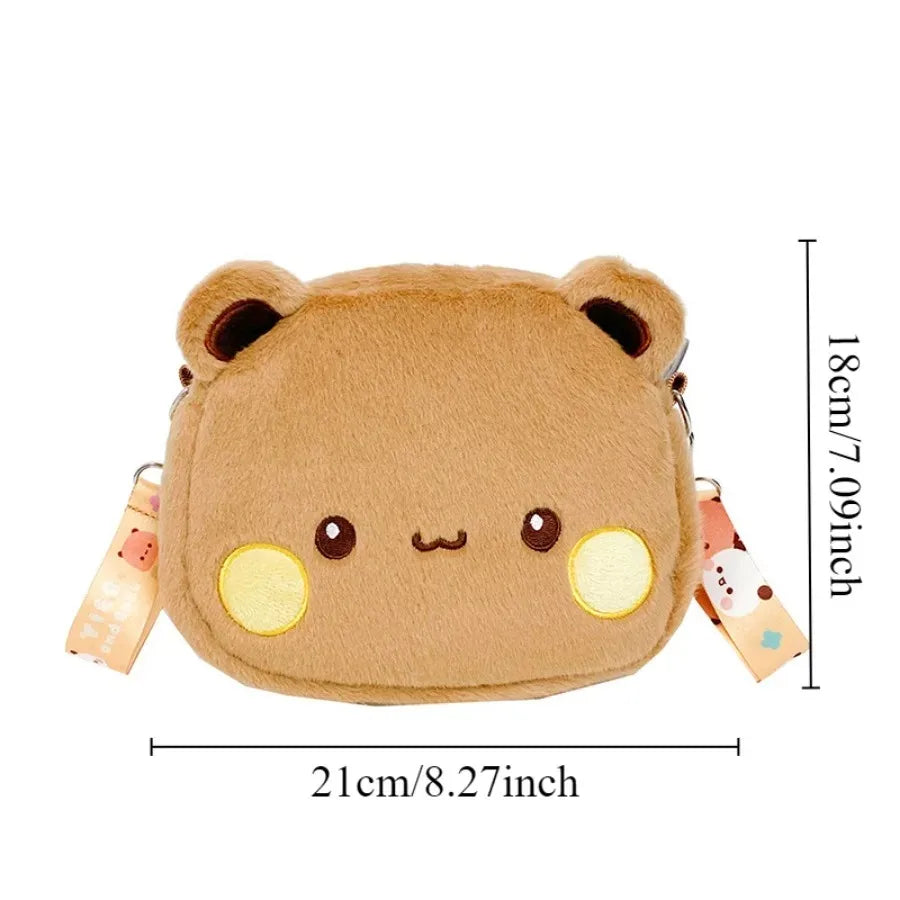 "Cute Panda & Bear Plush Backpack – Soft & Kawaii Crossbody Bag!"