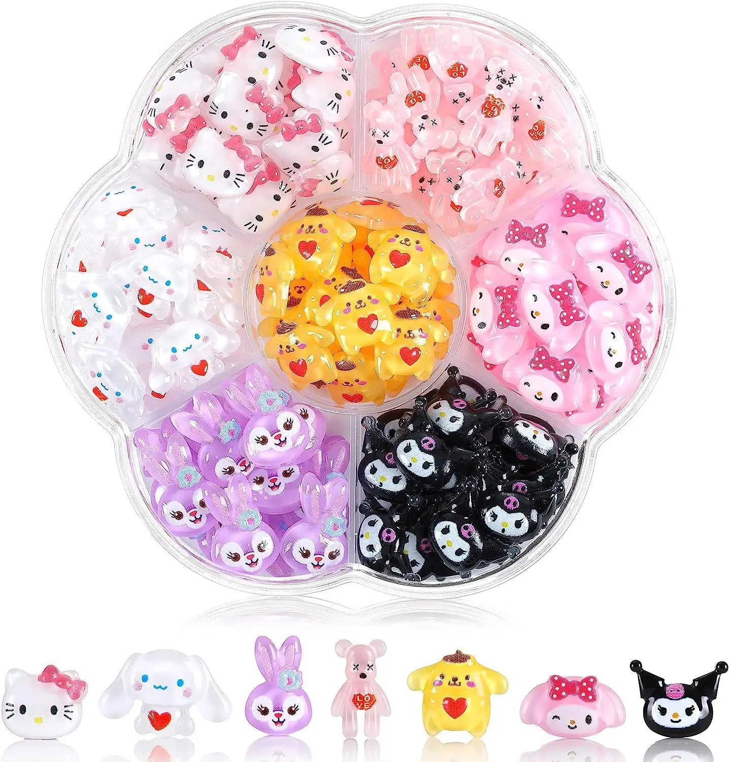 70PCs Kawaii Nail Art Charms – Sanrio-Inspired Hello Kitty & Kuromi Nail Rhinestones for DIY Manicure & Crafts