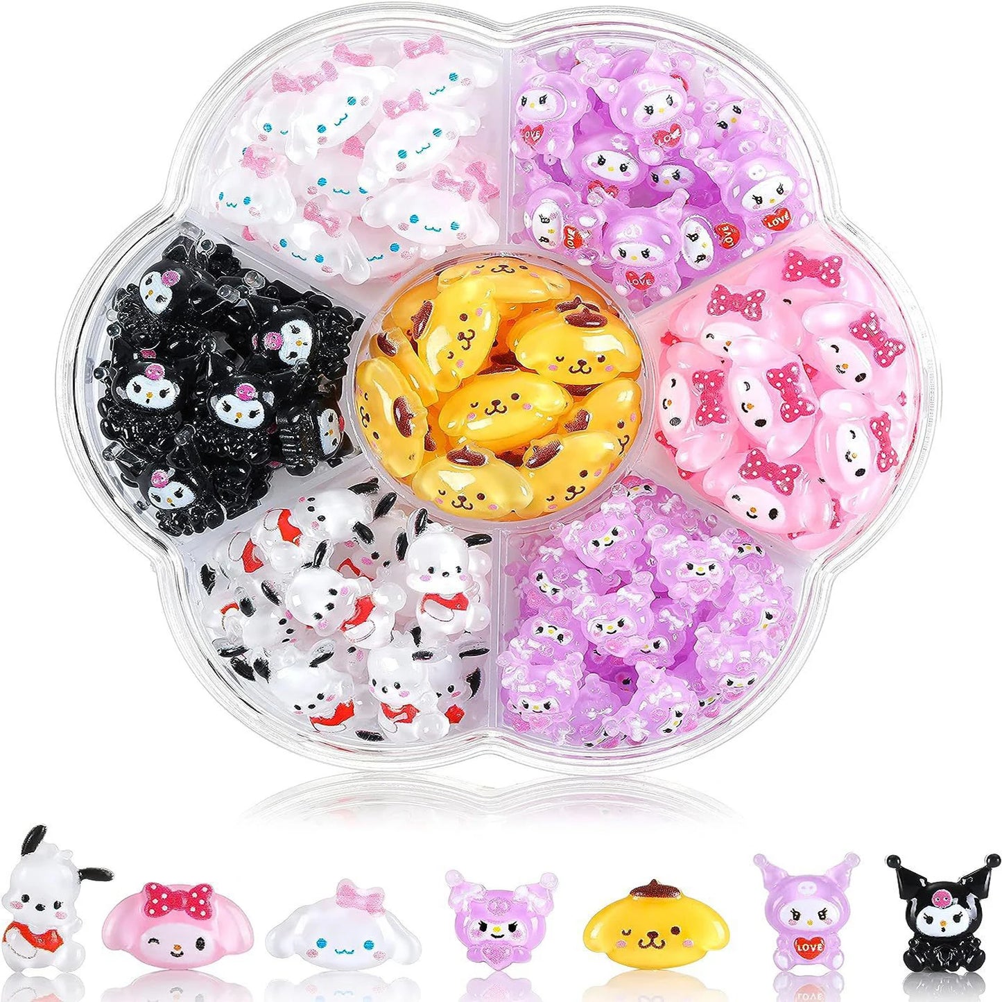 70PCs Kawaii Nail Art Charms – Sanrio-Inspired Hello Kitty & Kuromi Nail Rhinestones for DIY Manicure & Crafts