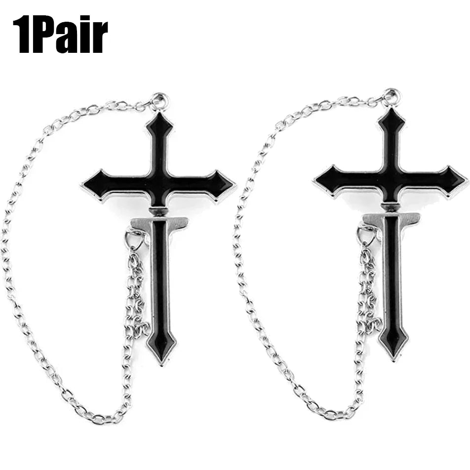 🖤 Gothic Cross & Sword Tassel Earrings – Punk Dangle Drop Earrings for Men & Women