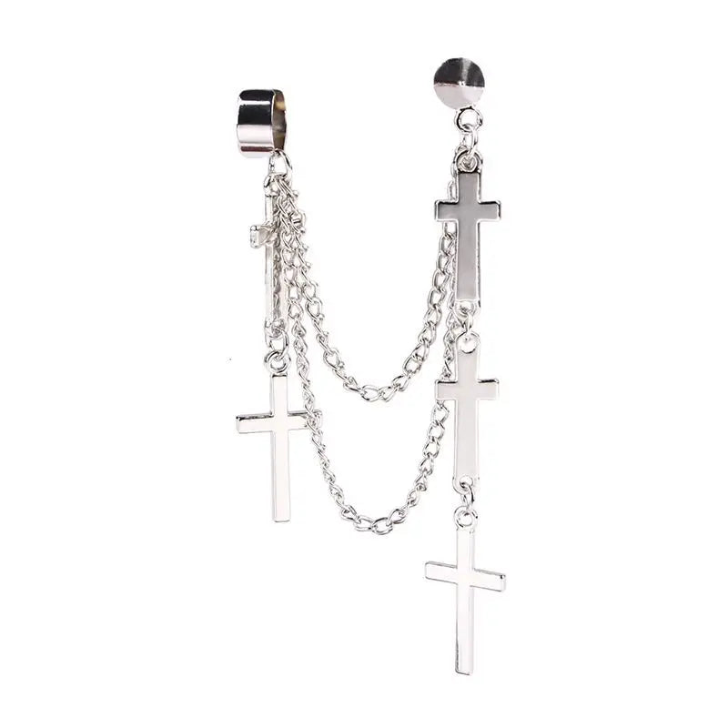 🖤 Gothic Cross & Sword Tassel Earrings – Punk Dangle Drop Earrings for Men & Women