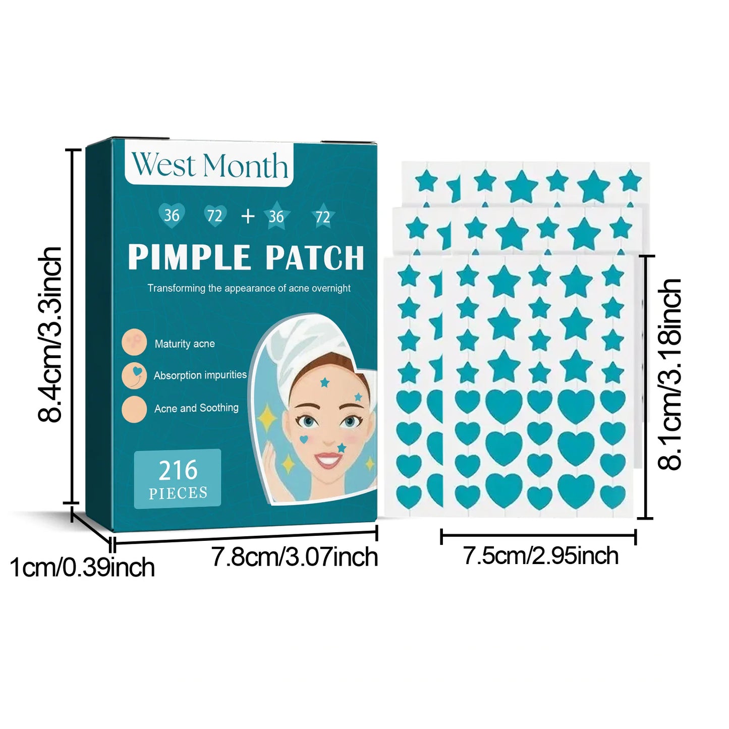 Hydrocolloid Acne Patch – Invisible, Waterproof & Fast-Acting Blemish Treatment (216 Patches)