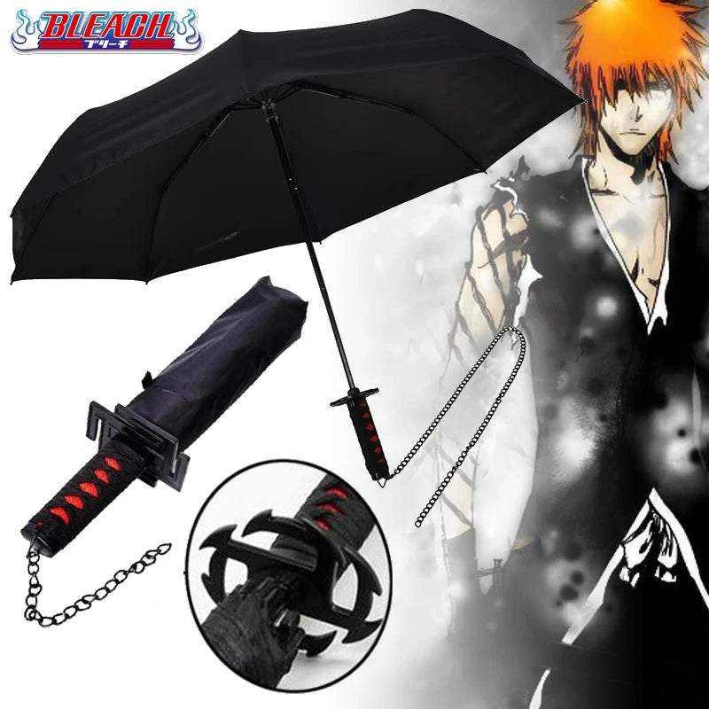 Samurai-Style Katana Umbrella – UV Blocking Folding Black Parasol