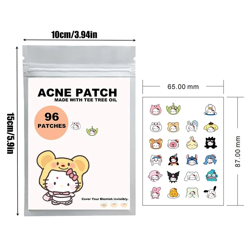 "96/100-Piece Hydrocolloid Acne Patches – Kawaii-Themed Pimple Treatment"