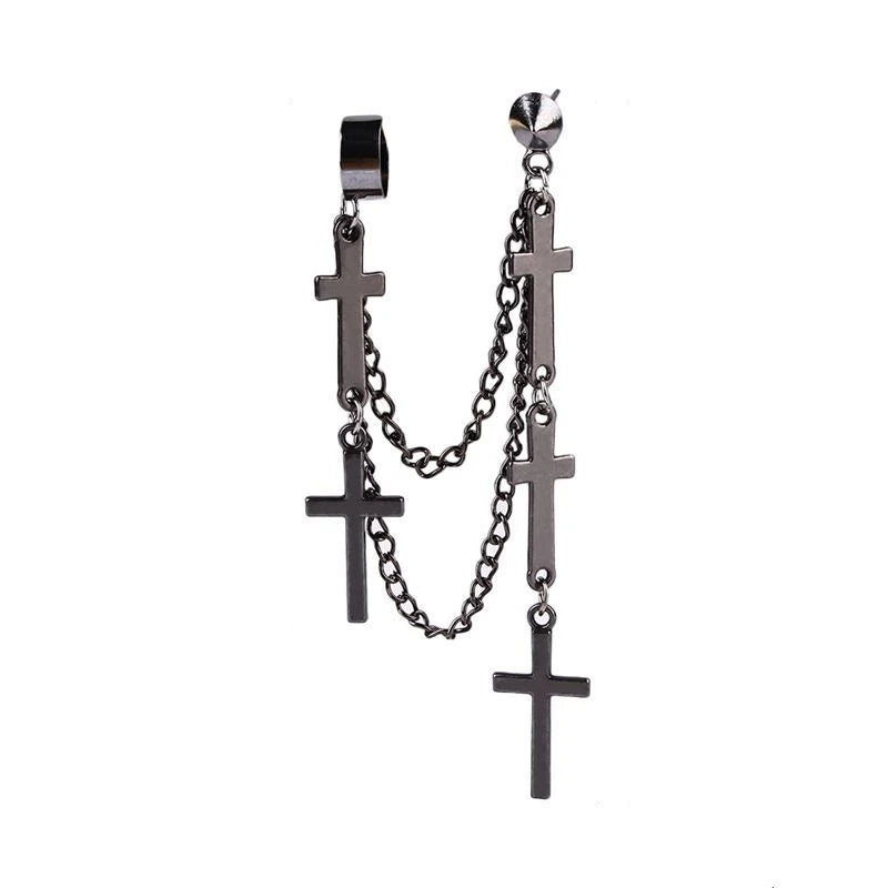 🖤 Gothic Cross & Sword Tassel Earrings – Punk Dangle Drop Earrings for Men & Women