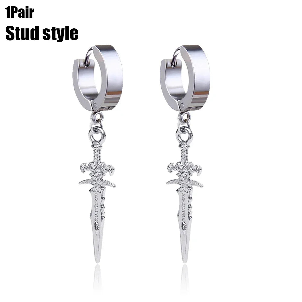 🖤 Gothic Cross & Sword Tassel Earrings – Punk Dangle Drop Earrings for Men & Women