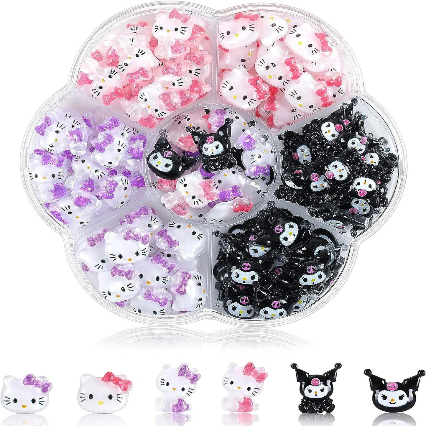 70PCs Kawaii Nail Art Charms – Sanrio-Inspired Hello Kitty & Kuromi Nail Rhinestones for DIY Manicure & Crafts