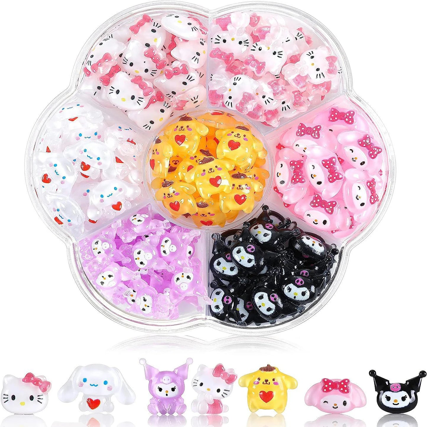 70PCs Kawaii Nail Art Charms – Sanrio-Inspired Hello Kitty & Kuromi Nail Rhinestones for DIY Manicure & Crafts