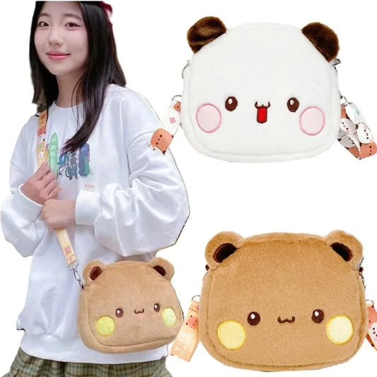 "Cute Panda & Bear Plush Backpack – Soft & Kawaii Crossbody Bag!"