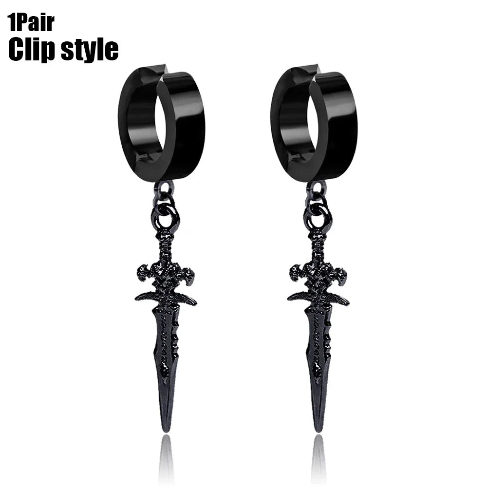 🖤 Gothic Cross & Sword Tassel Earrings – Punk Dangle Drop Earrings for Men & Women