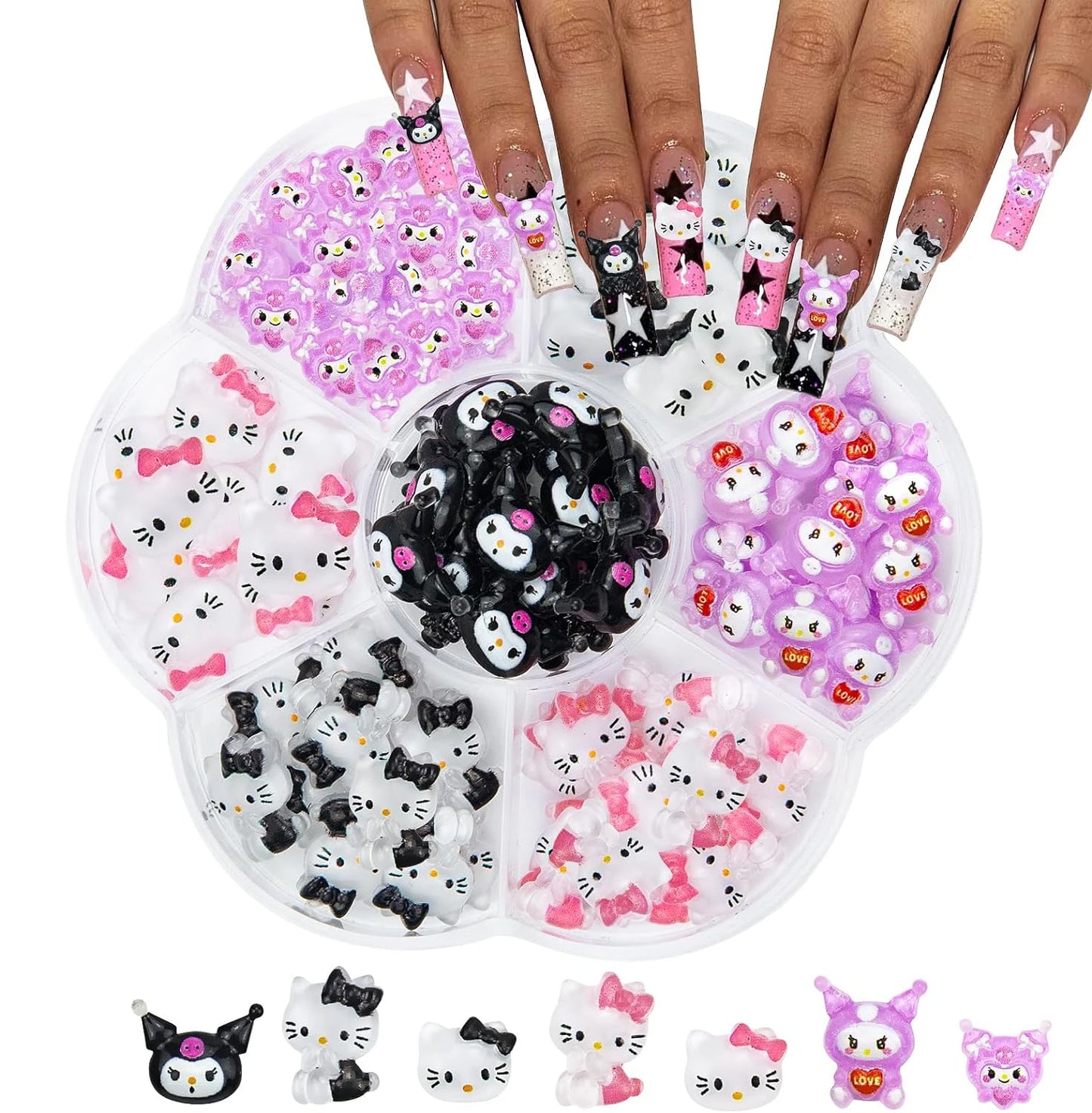 70PCs Kawaii Nail Art Charms – Sanrio-Inspired Hello Kitty & Kuromi Nail Rhinestones for DIY Manicure & Crafts