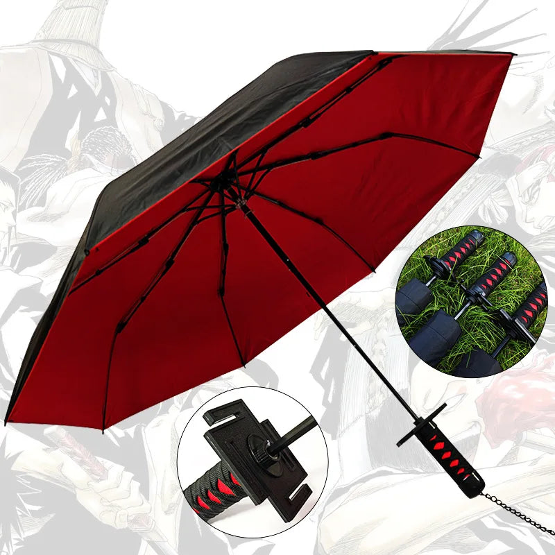 Samurai-Style Katana Umbrella – UV Blocking Folding Black Parasol