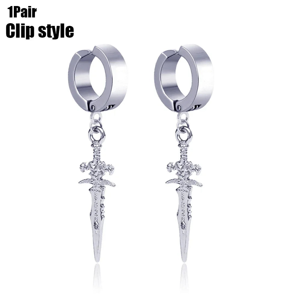 🖤 Gothic Cross & Sword Tassel Earrings – Punk Dangle Drop Earrings for Men & Women