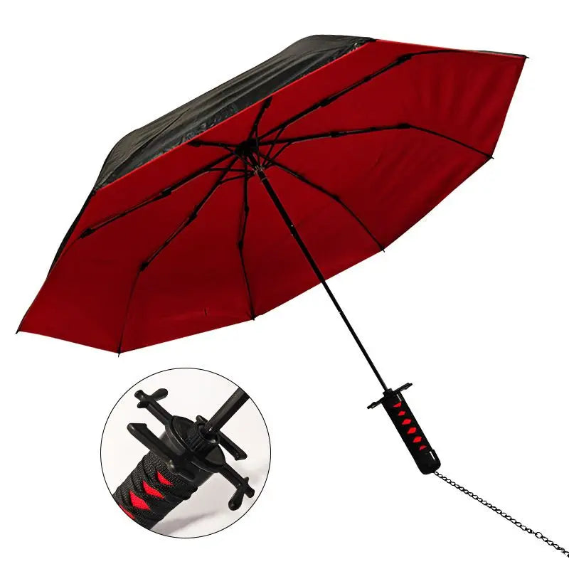 Samurai-Style Katana Umbrella – UV Blocking Folding Black Parasol