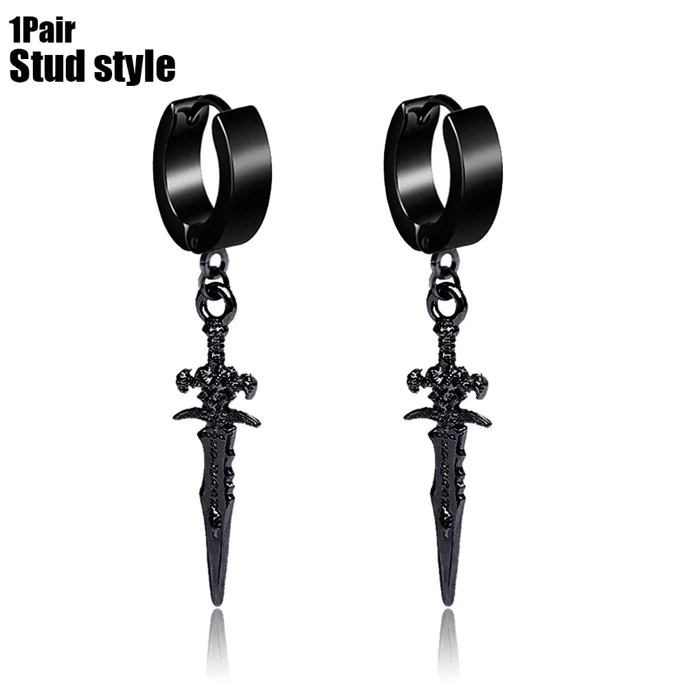 🖤 Gothic Cross & Sword Tassel Earrings – Punk Dangle Drop Earrings for Men & Women