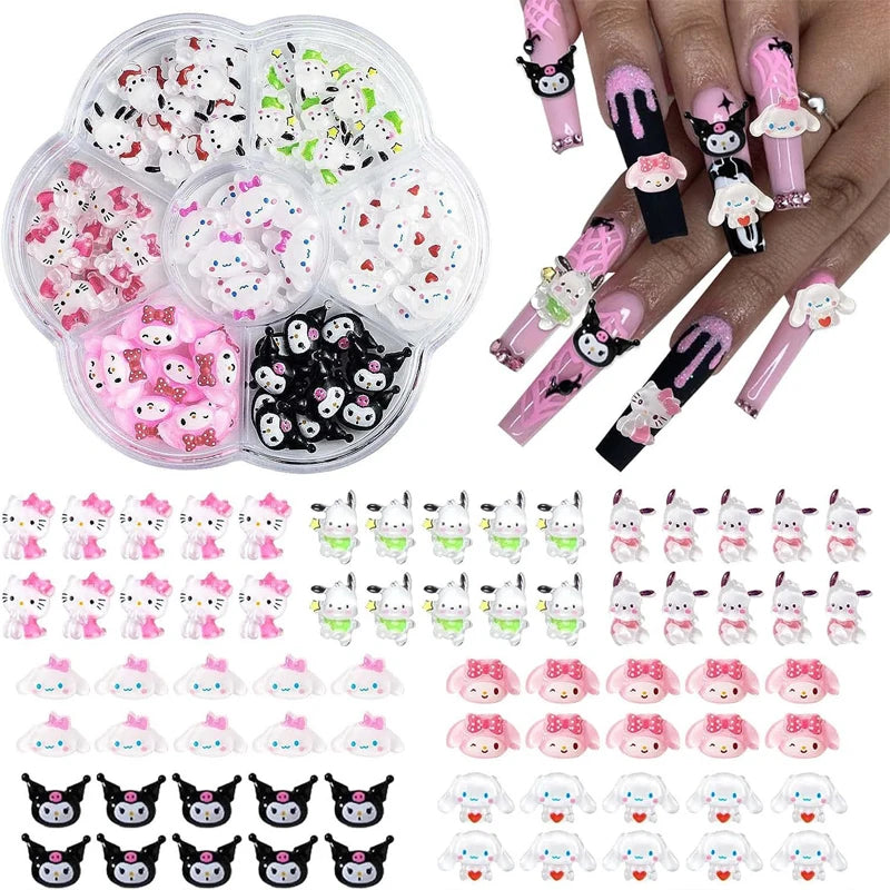 70PCs Kawaii Nail Art Charms – Sanrio-Inspired Hello Kitty & Kuromi Nail Rhinestones for DIY Manicure & Crafts