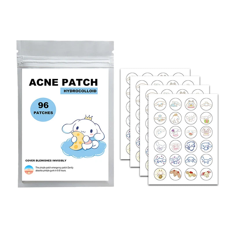 96pcs Hydrocolloid Acne Patches – Cute Character-Themed Pimple Stickers (Pastel Bunny, Cloud Friend, Sweet Kitty)