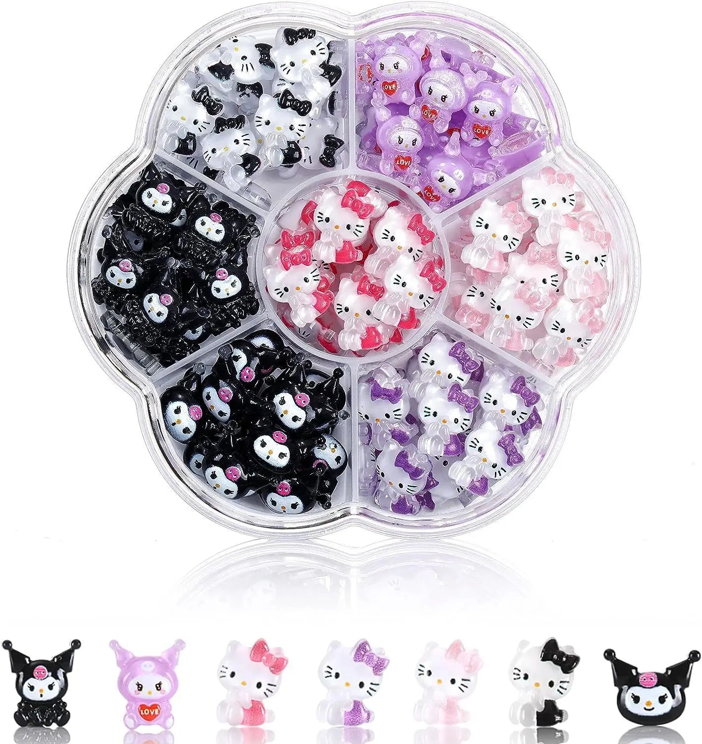 70PCs Kawaii Nail Art Charms – Sanrio-Inspired Hello Kitty & Kuromi Nail Rhinestones for DIY Manicure & Crafts