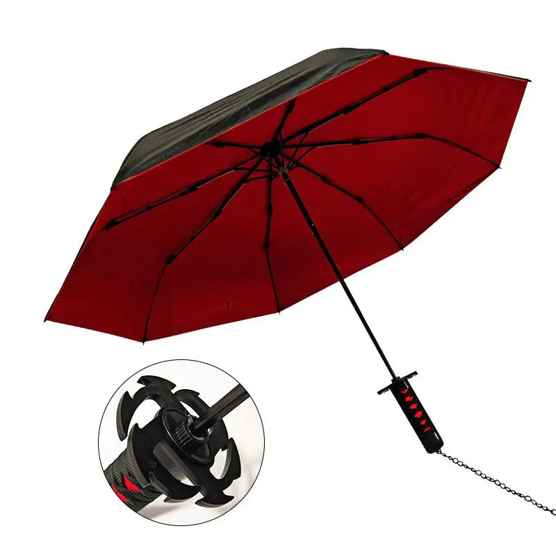 Samurai-Style Katana Umbrella – UV Blocking Folding Black Parasol