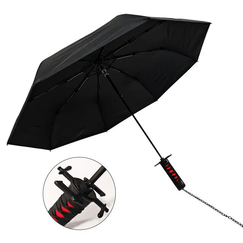 Samurai-Style Katana Umbrella – UV Blocking Folding Black Parasol