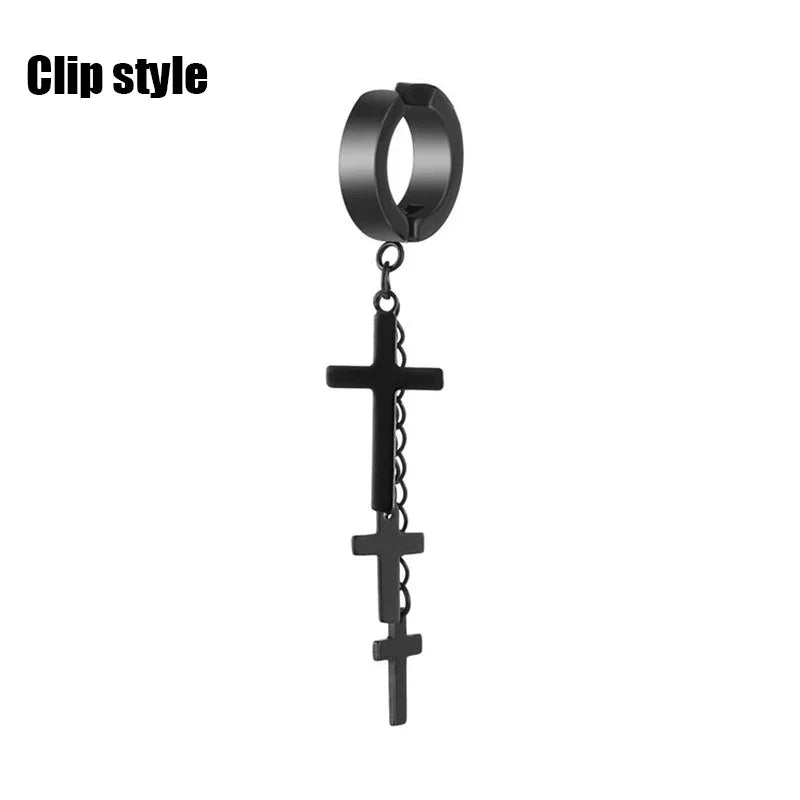 🖤 Gothic Cross & Sword Tassel Earrings – Punk Dangle Drop Earrings for Men & Women