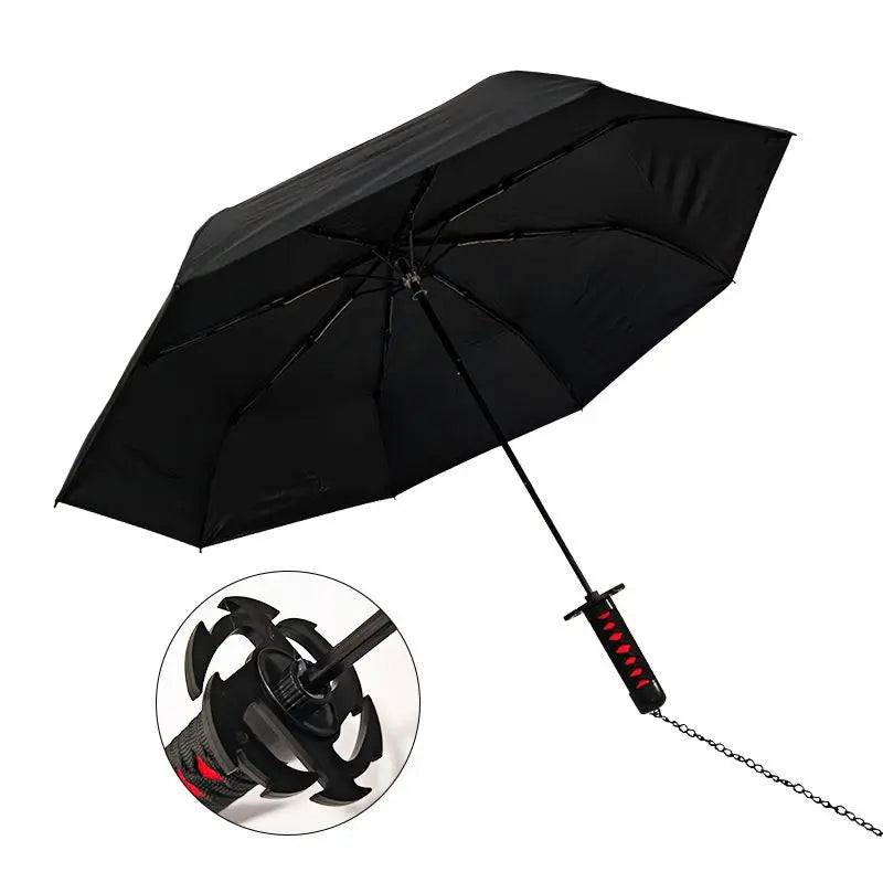 Samurai-Style Katana Umbrella – UV Blocking Folding Black Parasol